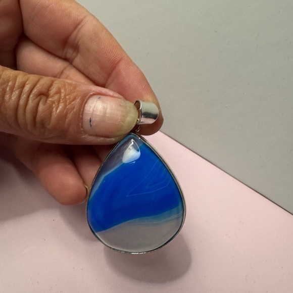 Blue Botswana Agate 925 Silver Plated Pendant 2" pendant - Picture 2 of 5